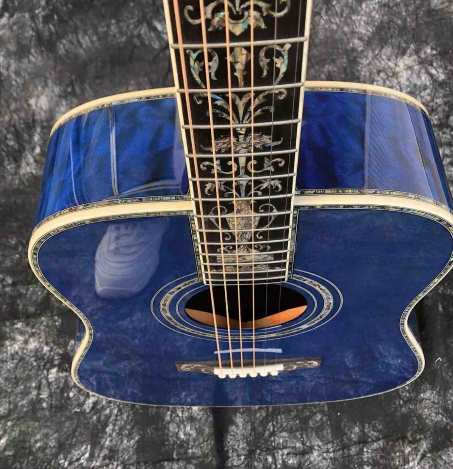 Water Ripple Maple Abalone Ebony Fingerboard Blue Solid Spruce 41 Inch D45d Style Acoustic Guitar