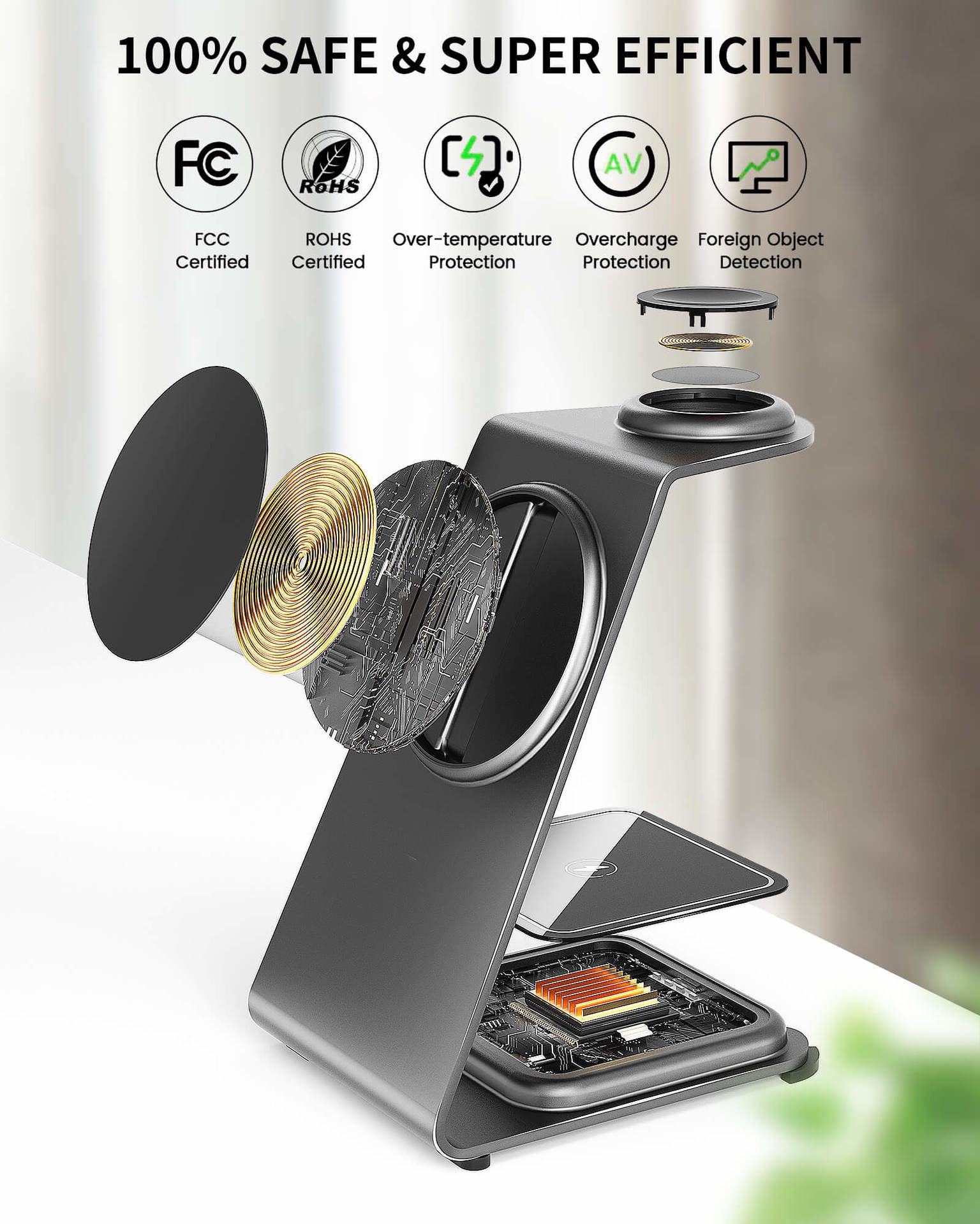 Wireless Aluminum Alloy Charging Stand 15W PD/QC Compatible with iPhone/Samsung/Other Qi Devices