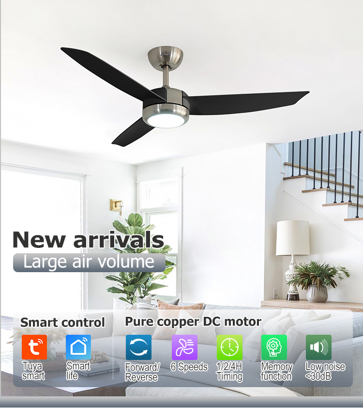 Home Office LED Ceiling Fan with Light Low Noise 3 Plastic Blades Tavan Pervanesi