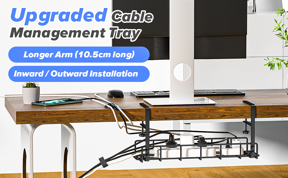 Under Desk Wire Management with Custom Size Hook Type Cable Management Compartment
