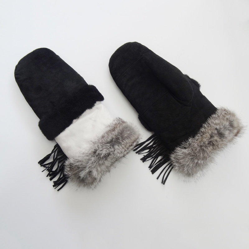 Wholesale customized cheap mitten winter leather gloves women sheepskin