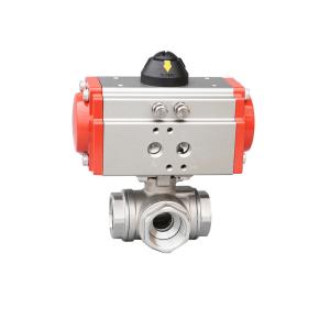 Quality Stainless Steel Three Way Ball Valve With Pneumatic Actuator NPT Bsp BSPT End Connection wholesale