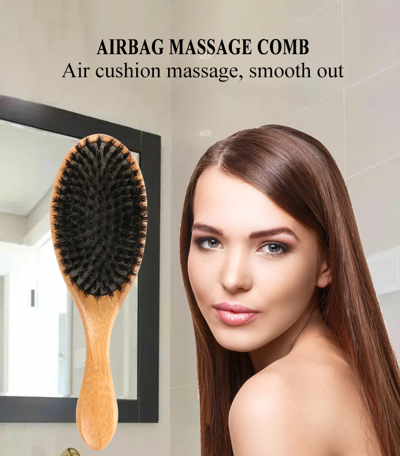 Customizable Logo Wooden Boar Bristle Hair Brush For Women Thick Long Hair Set