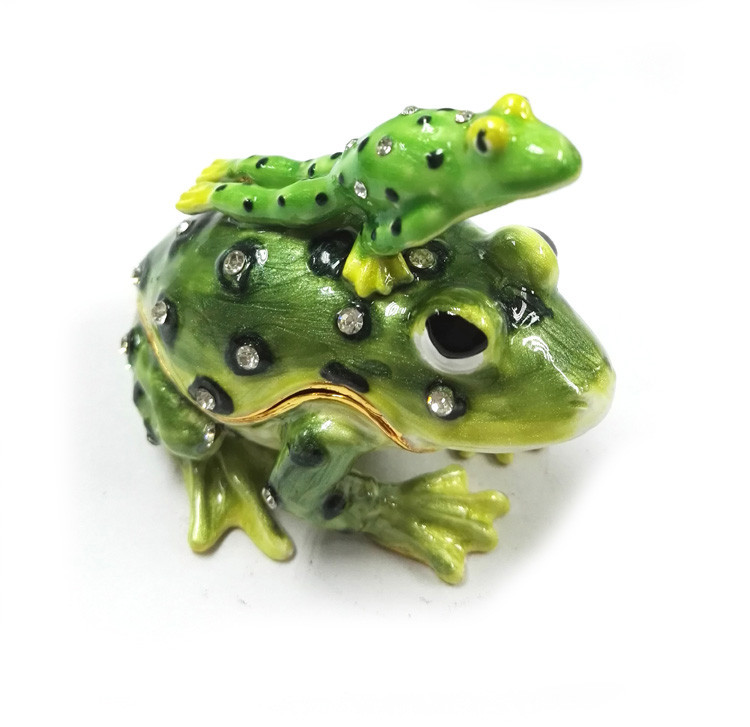 Golden plated enamel fashion frog pewter box macaron trinket box frog Mum and baby trinket box