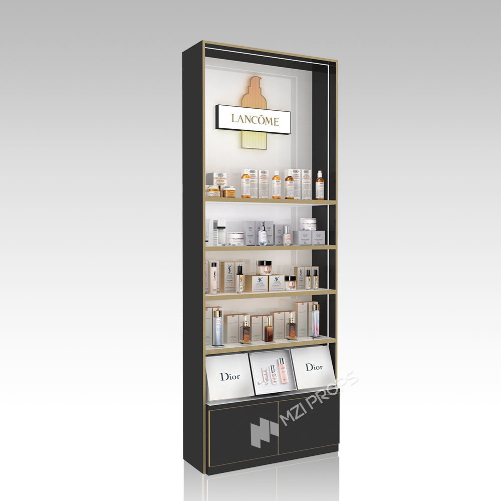 DYaS-VK-3 Skincare Display Cabinet with 40mm Acrylic Lightbox and Gold Edging