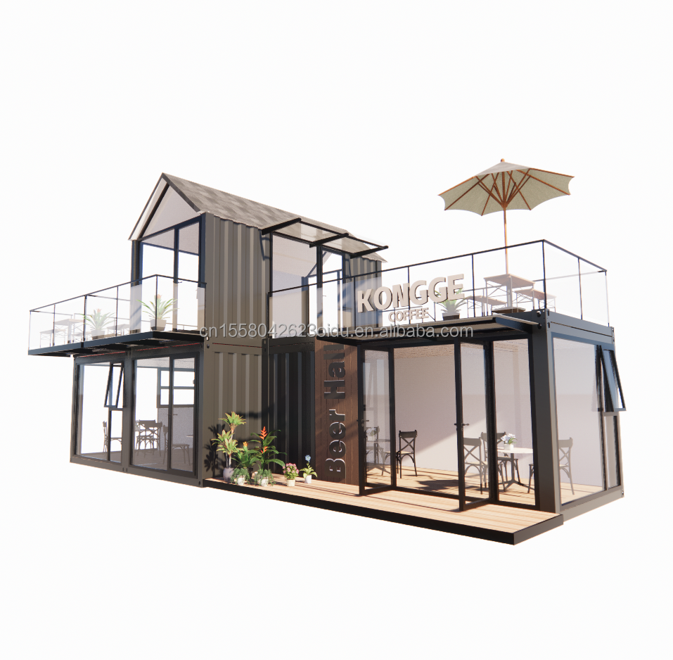 20FT 40FT Modern Simple Hotel 4 Bedrooms 1 Garage Prefab House Container Villa House Apex Roof Quick Assembled