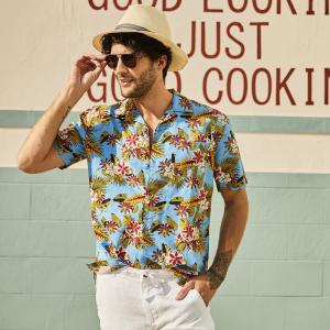 Quality 52% Linen Summer Button Up Shirts Mens Short Sleeve Hawaiian Casual Floral Shirts wholesale