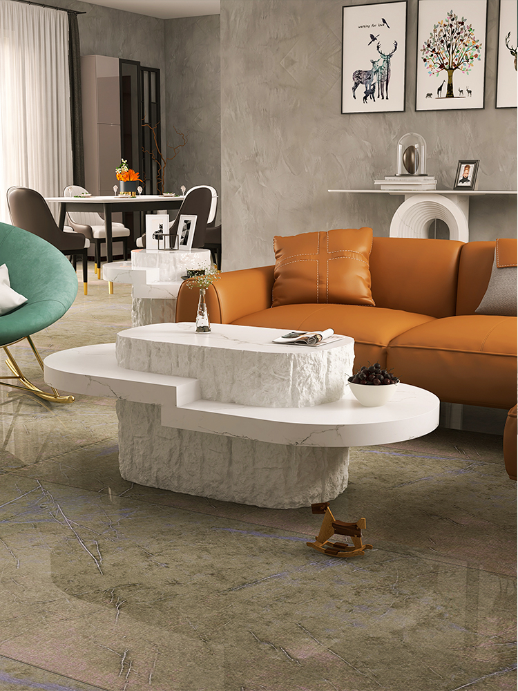 Simple Nordic Oval Coffee Table Synthetic FRP + Marble Material