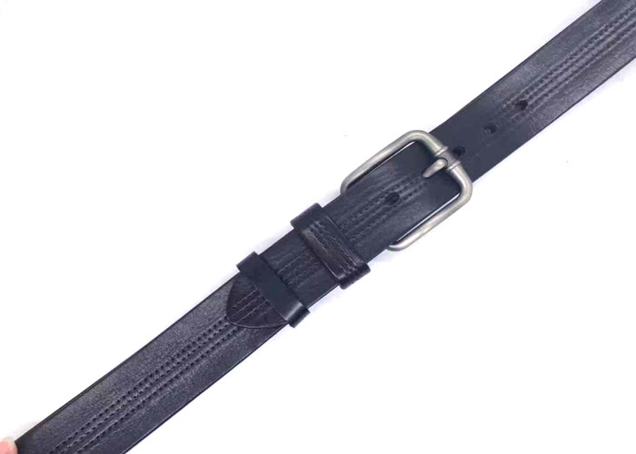 38mm Single Prong Buckle Mens Casual Leather Belt With Three Rows Stitching