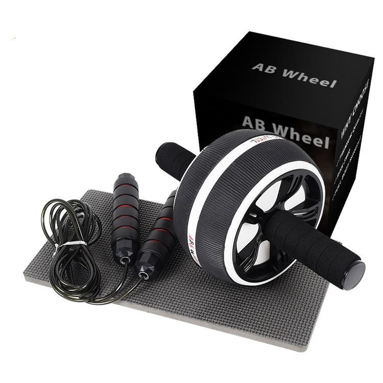 Custom High Quality Gym Workout Equipment Black TPR Material Ab Roller With Knee Mat And Jump Rope