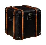 Black Full Genuine Leather Storage Trunk Lifted Cover With Solid Wood Bar