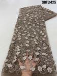 Luxury Beaded Lace Fabric lilac flower lace fabric applique for dress 3d flower