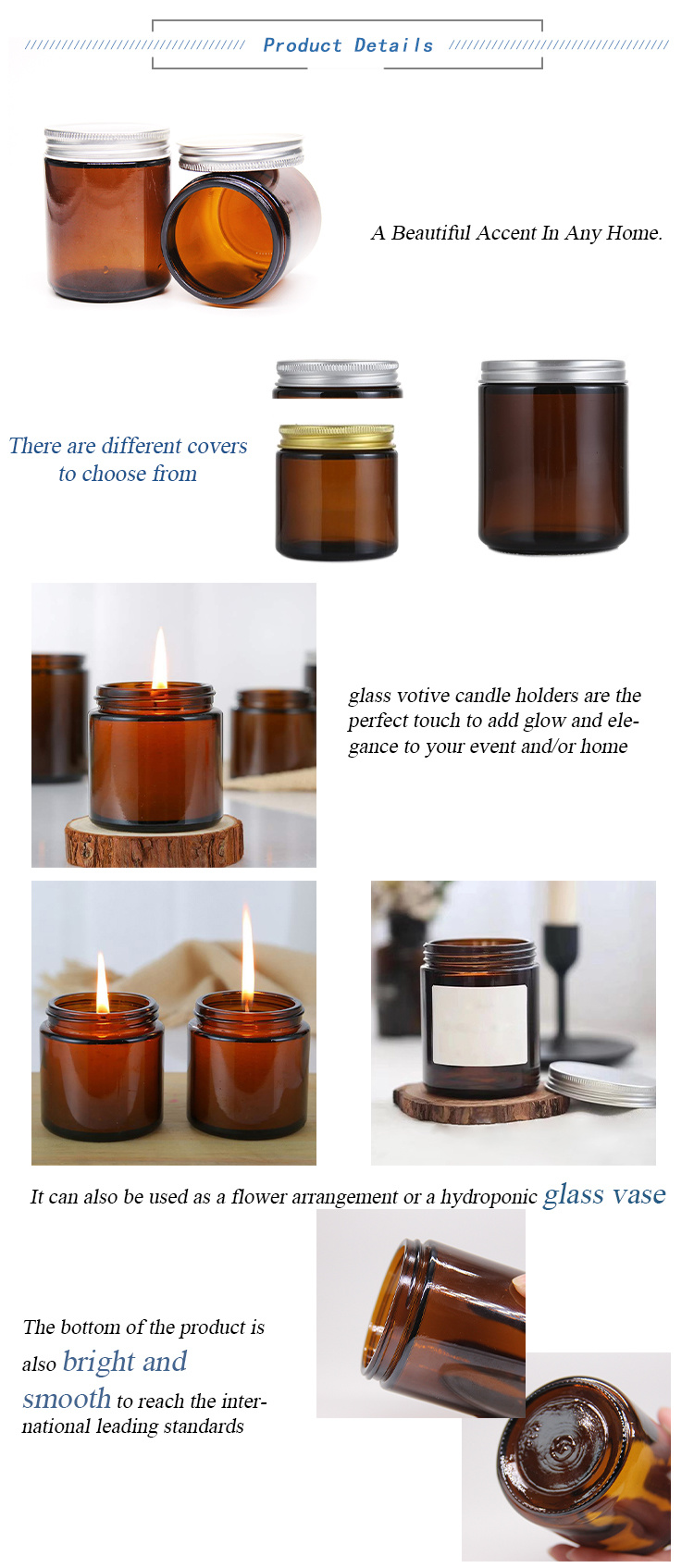 High Quality 2oz 4oz 8oz 16oz 32oz Round Amber Glass Packing Jar with Wooden Lids