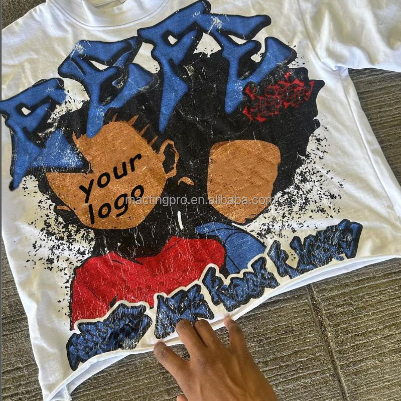 Streetwear Custom Logo Dtg Printing Design Short Sleeve Mens Graphic Cut and Sew Boxy Fit Cropped T-Shirt