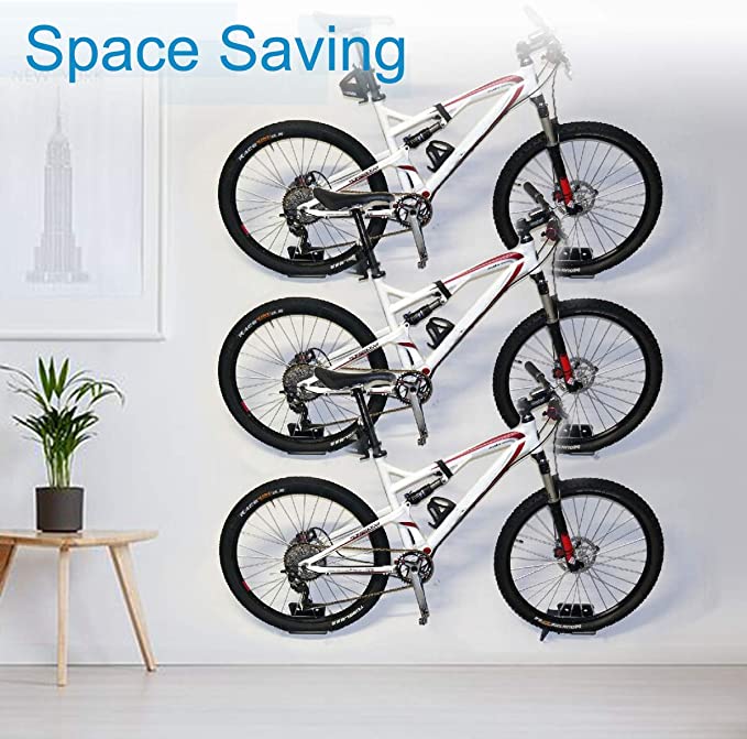 Vertical Wall Mounted Bike Rack for Space Saving Black Bicycle Storage in Big Bike Club