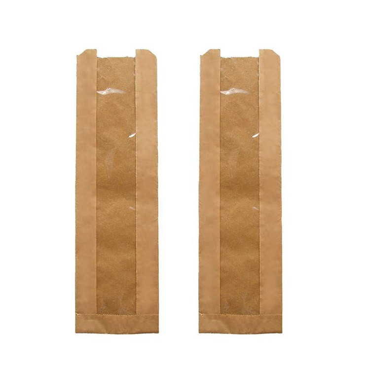Kuaima FSC Greaseproof Bakery Kraft Bread Paper Bag Pouch With Clear Window