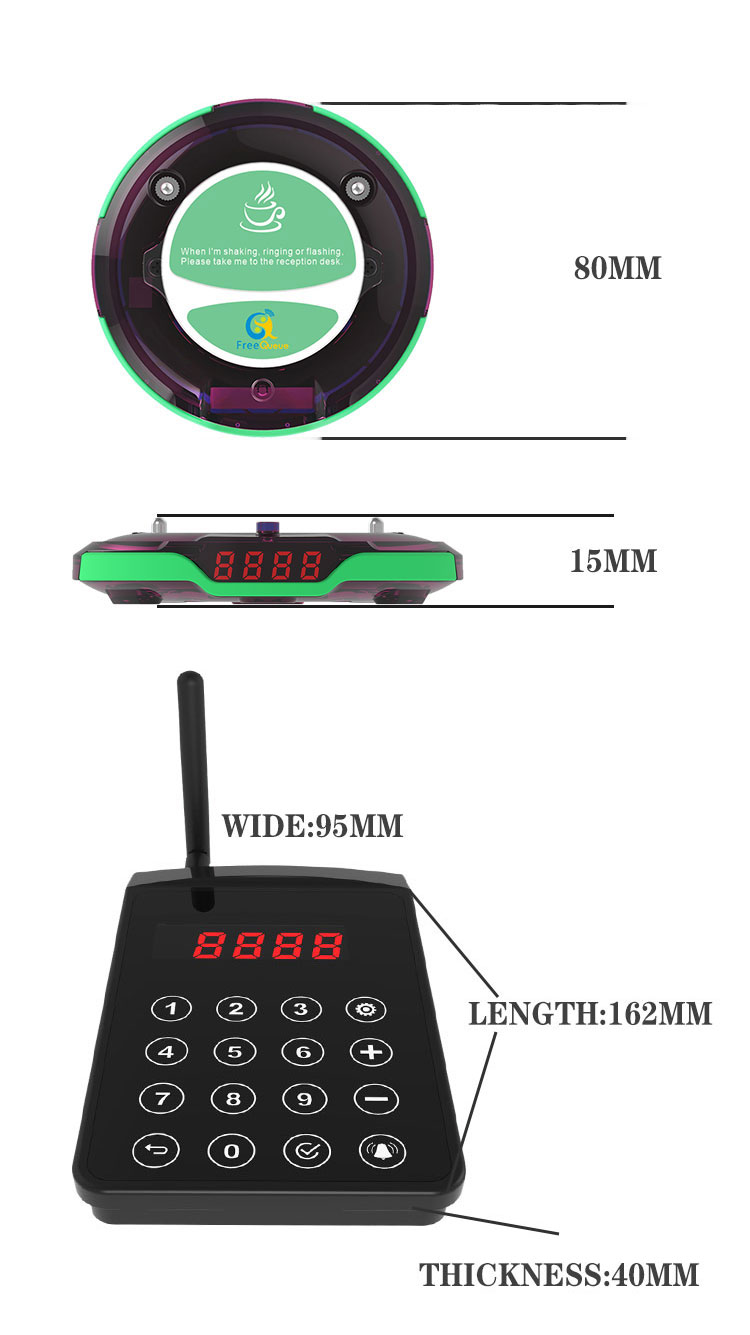 Easy operate full waterproof wireless guest calling coaster pager system with protective silicone