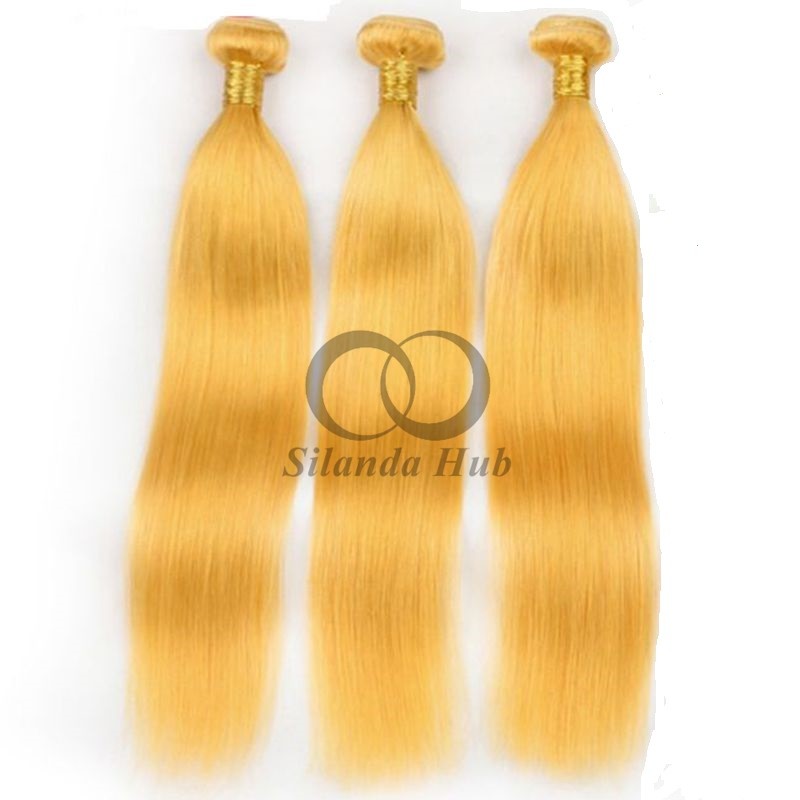 Yellow Straight Remy Human Hair Bundles Sew In Weave Bundles Brazilian Bundle Deals
