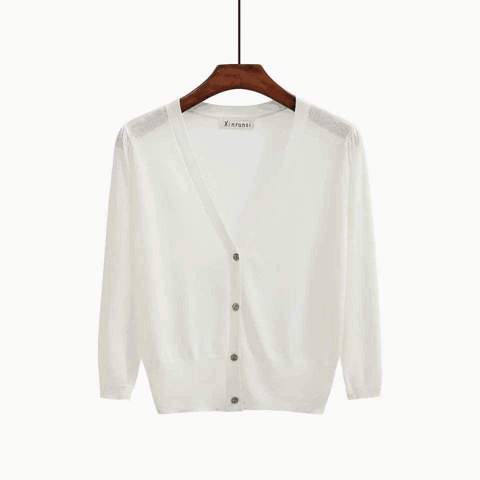 Women&prime;s Summer Knitwear Thin Cardigan Ice Silk Seven-Point Sleeve with Candy-Colored Sunblock Coat for Women