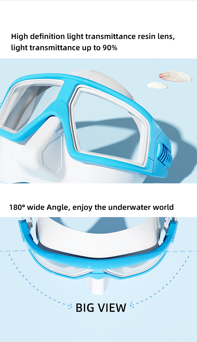 Resin Lens Silicone Scuba Diving Defogging Snorkel Mask Lightweight For Adults