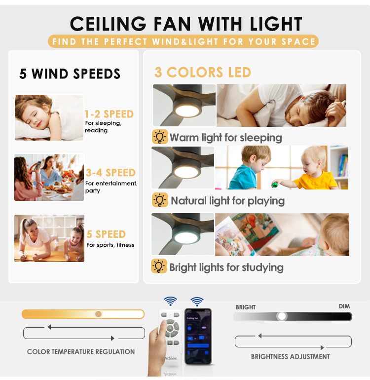 Contemporary Design 1stshine LED Ceiling Fan with Solid Wood Blades Flush Mount 2-in-1