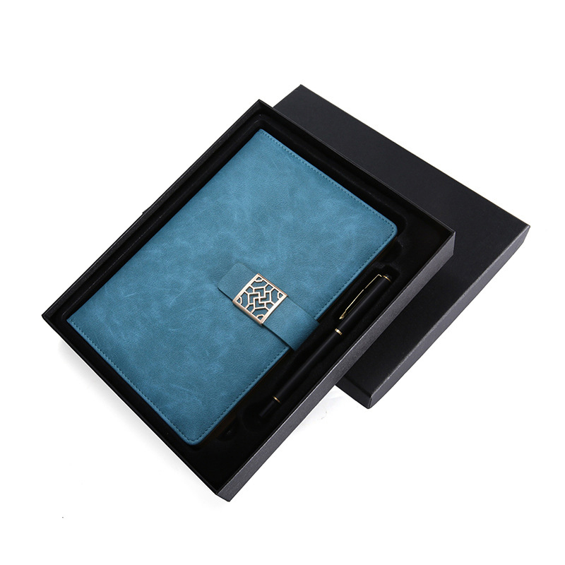 Business Gift PU Portable Diary Notebook Folio Embossed A5 Notebook With Pen Set