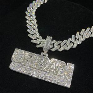 Quality 925 silver iced out cuban link chain Custom logo pendant hiphop jewelry for Rap star wholesale