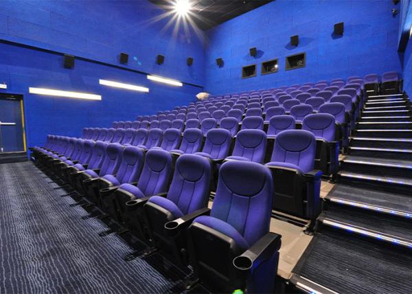 Luxury Leather Theater Seating Folding Foam Density Cinema Chairs With Aluminium