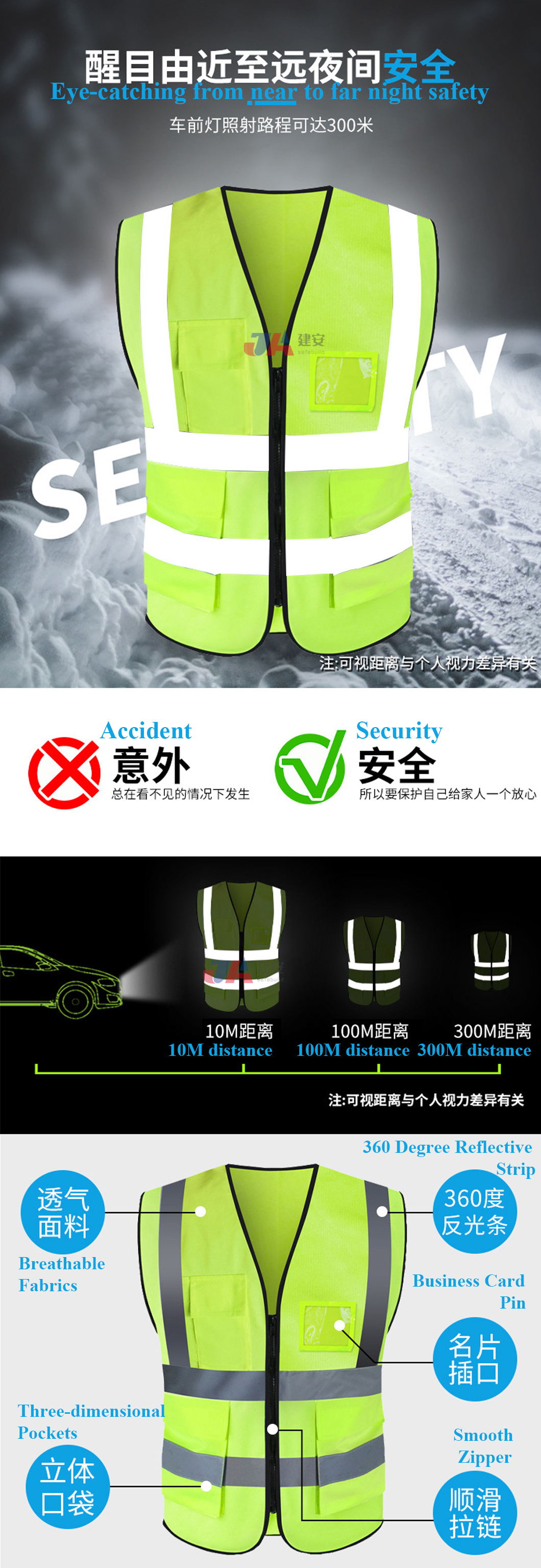 Outdoor Cycling Reflective Vest with High Visibility Reflective Stripe Specification