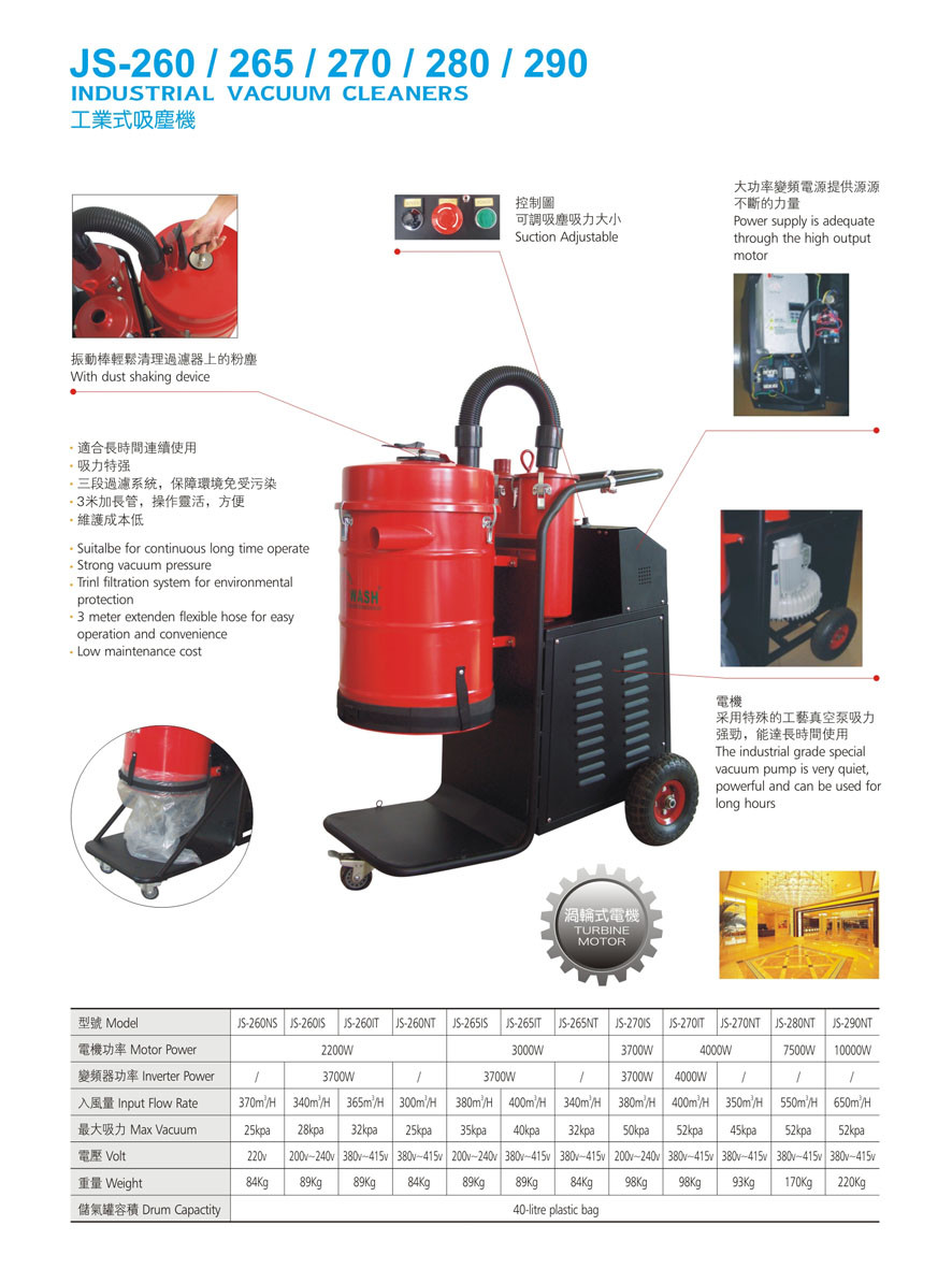 JS-260NS/IS/IT/NT Industrial Vacuum Cleaner