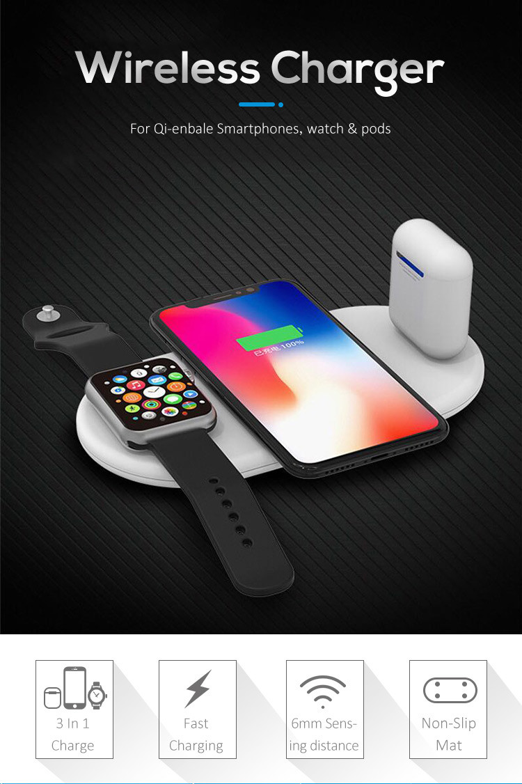 8pin 9V 1.67A 5W 10W Wireless 3 In 1 Charger