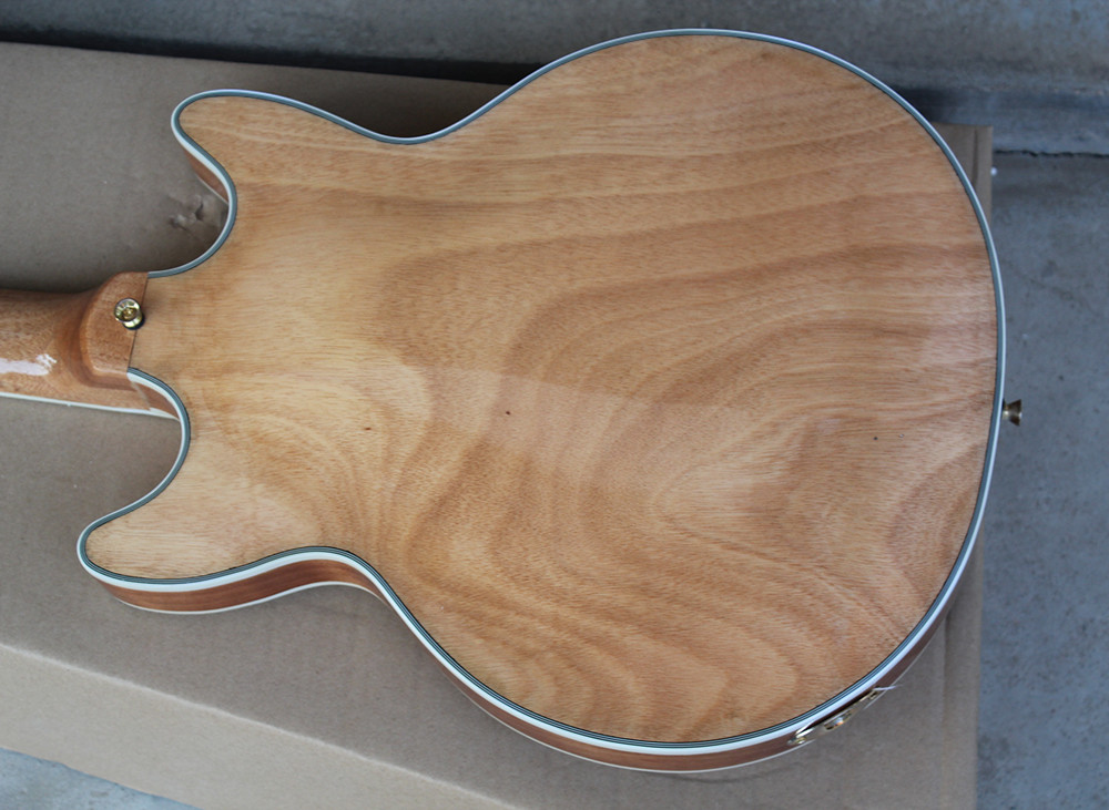 Burly Wood Semi-hollow Electric Guitar,Flame Maple Body,Gold hardwares