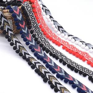 Quality Nylon Jacquard Brocade Cotton 4cm Pom Pom Trim wholesale