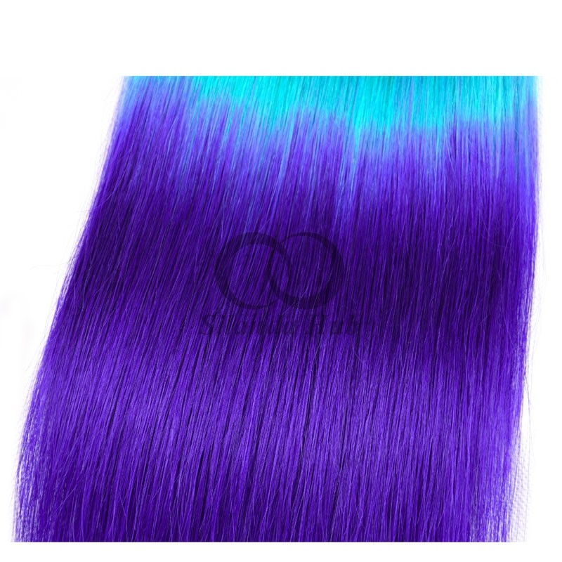 #T1B/Light Blue/Blue Straight Remy Human Hair Bundles Sew In Weave Bundles Brazilian Bundle Deals