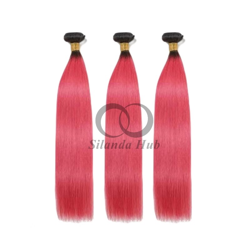 #T1B/Pink Straight Remy Human Hair Bundles Sew In Weave Bundles Brazilian Bundle Deals