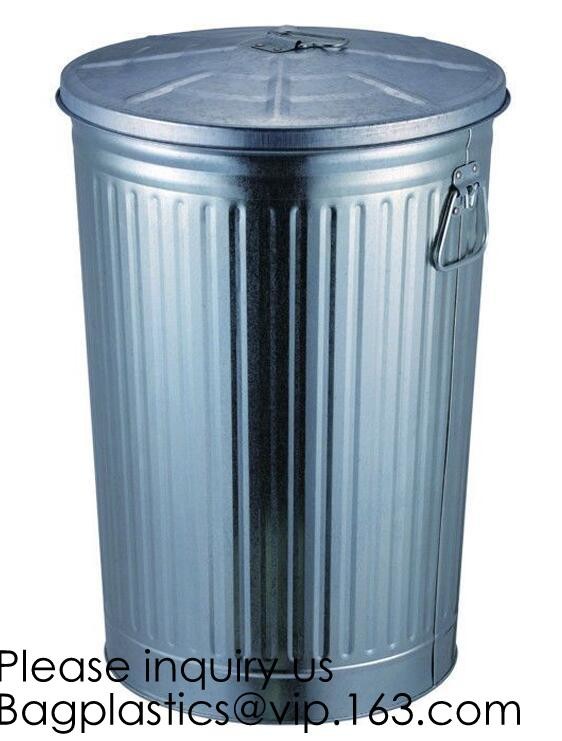 Zinc Plated Waste Bin with 25L 35L 45L 55L 65L 75L 100L, Tin Embossed Rubbish Bin Rome Living Room Bedroom Kitchen Toile