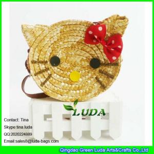 Quality LUDA 2016 fashion cute girls wheat straw hello kitty beach handbag wholesale