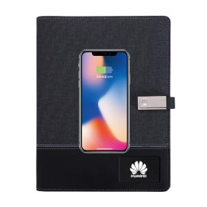 Quality 10W Custom LED Logo PU Leather Notebook Organizer Business Power Bank wholesale