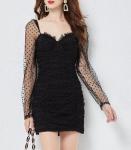Custom Clothing Factory China Women'S Sexy Polka Dot Mesh Long Sleeved Dress