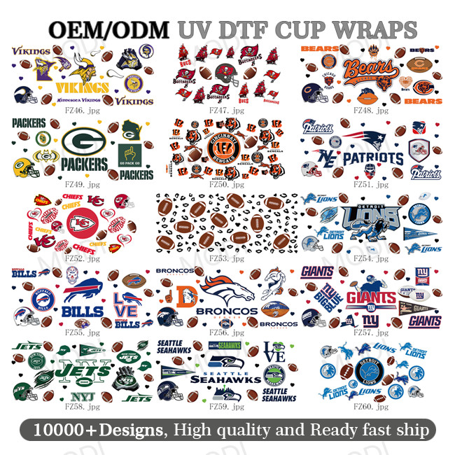 UV DTF Transfer Cup Wrap Stickers For Glass Tumblers Custom Logo Rugby Sports Balls 16Oz