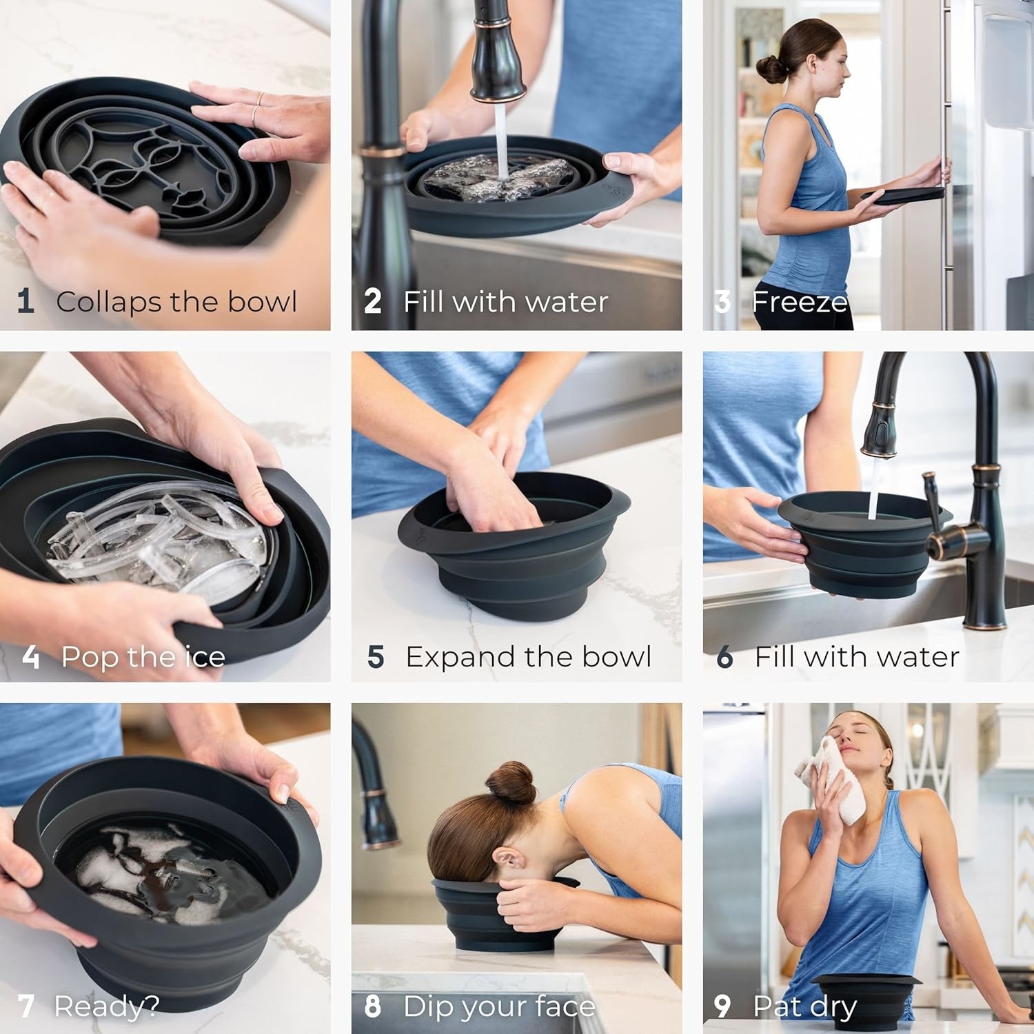 Space-Saving Silicone Foldable Ice Bowl - Multi-Purpose Cold/Hot Therapy for Face & Beauty Treatments Perfect for Ice Facial Massage & Makeup Removal