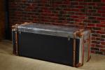 Retro Vintage Leather Storage Trunk Aluminium Sheet Lifted Cover 2 Drawers For