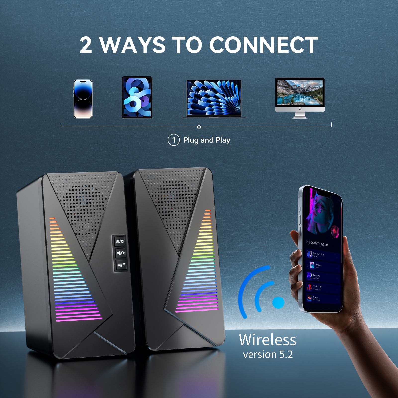 USB 2.0 Computer Gaming Speakers For PC Desktop Subwoofer Wired Blue Tooth Speaker
