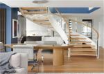 Compact Wood Tread Building Curved Stairs With Standoff Glass Railing