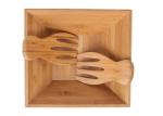 Organic Square Kitchen Bamboo Salad Bowl Set with Two Servers