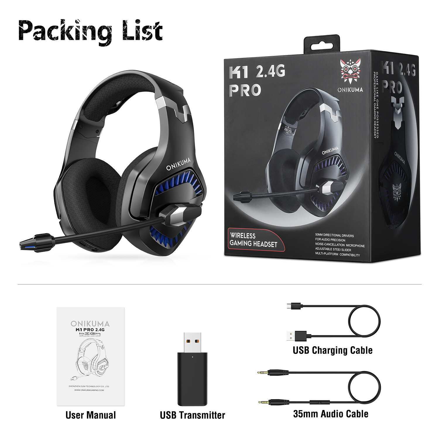 Noise Cancelling 117dB 50mm 2.4g Wireless Gaming Headset
