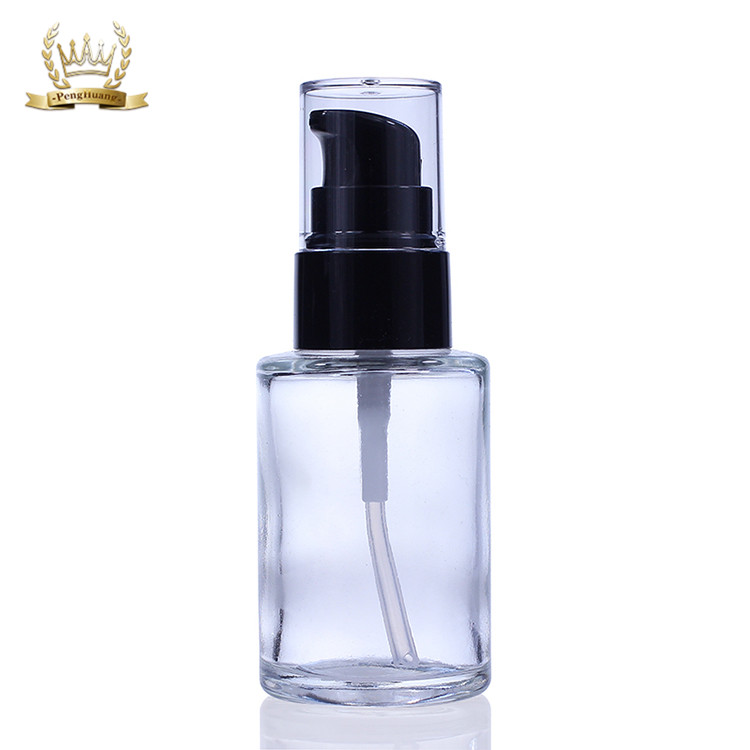 Empty Clear Black Pump Lotion Bottle Liquid Foundation Packaging Glass Bottle F034
