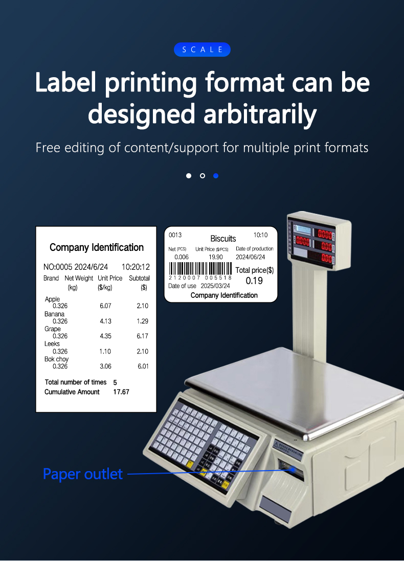 SHW-TMC 30kg Bar Code Printing Table Scale with AC/DC Power Supply and Maximum Range