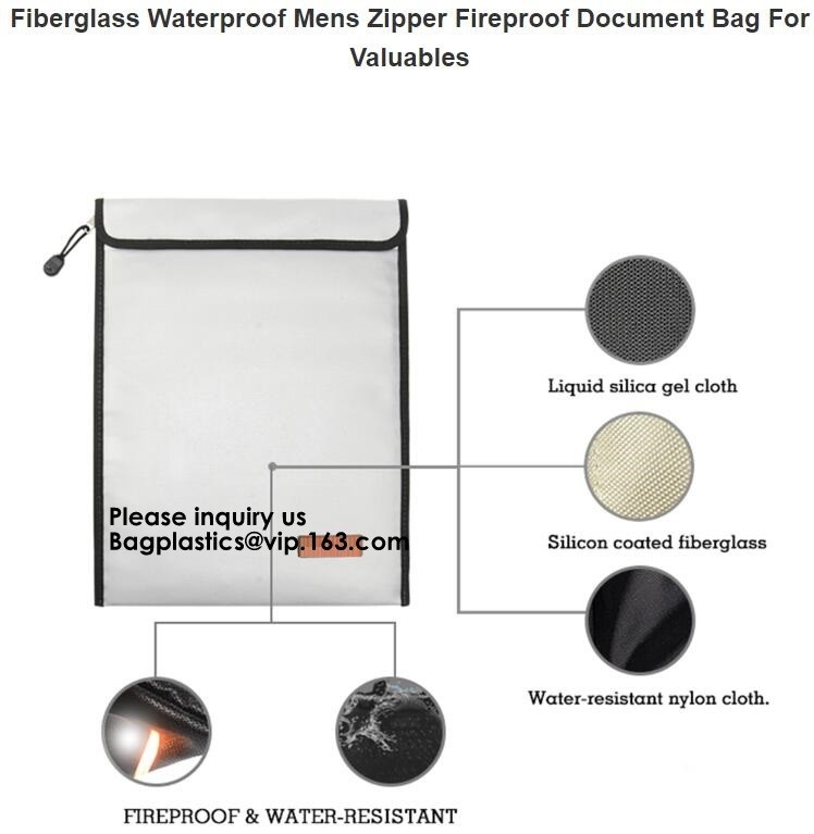 waterproof and fireproof resistant document bag,Lock Box Bag For Documents Money & Office Files Freproof Safe Bag with L