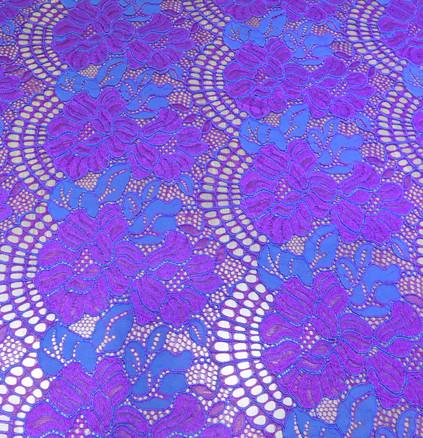 150CM Width Floral Cotton Nylon Lace Fabric Purple / White / Black For Ladies